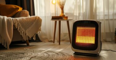 Electgric heater warming up a nice and cosy room inside a house.