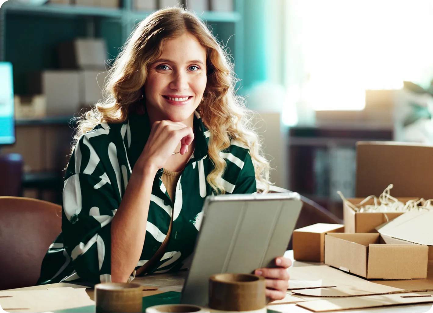 A business owner with a tablet computer