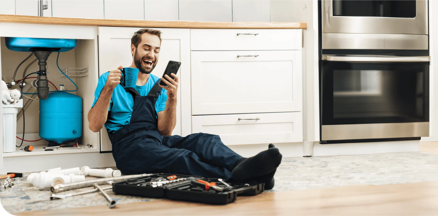 happy plumber at work